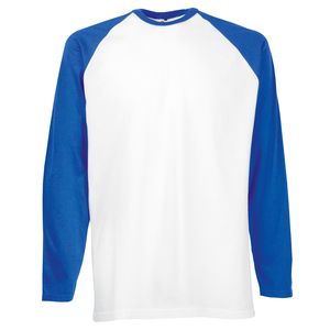 Fruit of the Loom SS028 - Langarm Baseball T-Shirt White/ Royal Blue