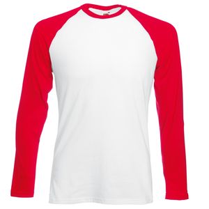 Fruit of the Loom SS028 - Langarm Baseball T-Shirt White/ Red