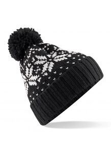 Beechfield B456 - Fair Isle Snowstar Beanie Strickmütze Schwarz / Weiß