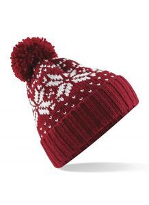 Beechfield B456 - Fair Isle Snowstar Beanie Strickmütze Classic Red/White