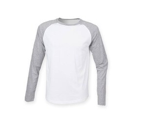 SF Men SF271 - Langarm-Baseball-T-Shirt White / Heather Grey