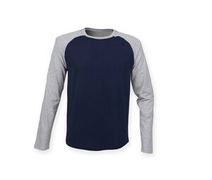 SF Men SF271 - Langarm-Baseball-T-Shirt Oxford Navy / Heather Grey