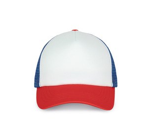 K-up KP111 - Trucker Netzkappe 5-Panel White / French Red / Reflex Blue