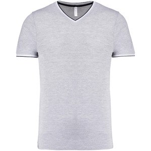Kariban K374 - T-Shirt aus Piqué-Trikot mit V-Ausschnitt für Herren Oxford Grey / Navy / White