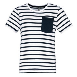 Kariban K379 - Gestreiftes Kurzarm-T-Shirt mit Tasche für Kinder im Marine-Stil Striped White / Navy