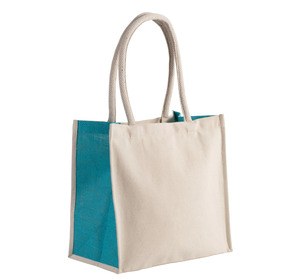 Kimood KI0255 - Baumwoll-/Jute-Shoppingtasche Natural / Turquoise