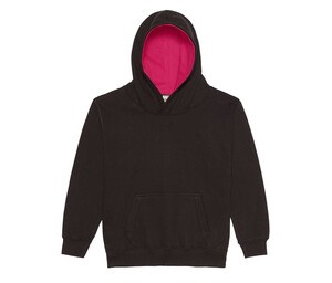 AWDIS JH03J - Kinder -Sweatshirt mit kontrastierender Kapuze Jet Black/ Hot Pink