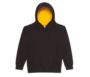 AWDIS JH03J - Kinder -Sweatshirt mit kontrastierender Kapuze Jet Black/Gold