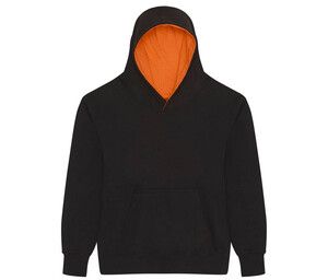 AWDIS JH03J - Kinder -Sweatshirt mit kontrastierender Kapuze Jet Black/ Orange Crush