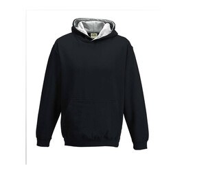 AWDIS JH03J - Kinder -Sweatshirt mit kontrastierender Kapuze Jet Black / Heather Grey
