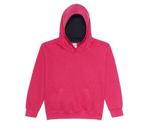 AWDIS JH03J - Kinder -Sweatshirt mit kontrastierender Kapuze Hot Pink/ French Navy
