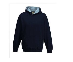 AWDIS JH03J - Kinder -Sweatshirt mit kontrastierender Kapuze New French Navy / Sky Blue