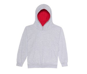 AWDIS JH03J - Kinder -Sweatshirt mit kontrastierender Kapuze Heather Grey/ Fire Red