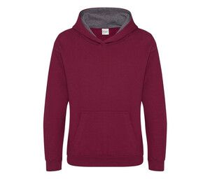 AWDIS JH03J - Kinder -Sweatshirt mit kontrastierender Kapuze Burgundy/ Charcoal
