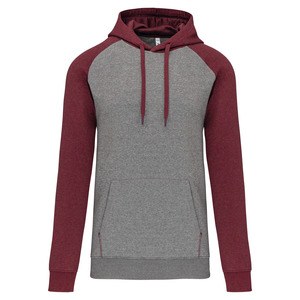 Proact PA369 - Zweifarbiges Kapuzensweatshirt für Erwachsene Grey Heather / Wine Heather