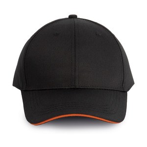 WK. Designed To Work WKP145 - 6-Panel-Cap mit Kontrast-Sandwichschirm Oeko-Tex Black / Orange