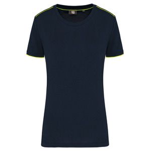 WK. Designed To Work WK3021 - Damen-T-Shirt DayToDay mit kurzen Ärmeln Navy/Fluorescent Yellow