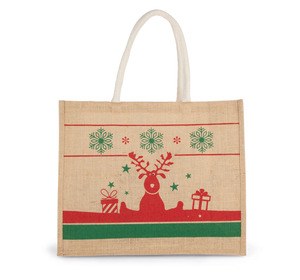 Kimood KI0736 - Einkaufstasche mit Weihnachtsmotiven Natural / Cherry Red