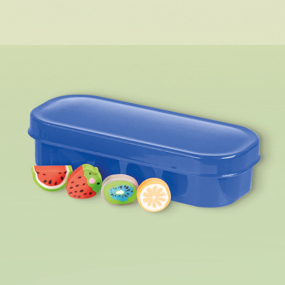 EgotierPro 38019 - Radiergummi-Set, 20 Stück, 4 Größen, Obst, Kunststoffbox FRUITS