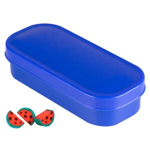 EgotierPro 38019 - Radiergummi-Set, 20 Stück, 4 Größen, Obst, Kunststoffbox FRUITS Blue