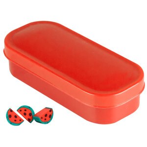 EgotierPro 38019 - Radiergummi-Set, 20 Stück, 4 Größen, Obst, Kunststoffbox FRUITS Rot