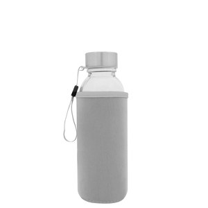 EgotierPro 39528 - Glasflasche mit Edelstahldeckel & Neoprenhülle 420ml JARABA Grau