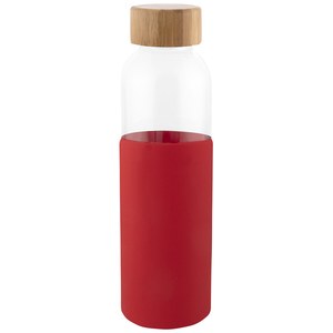 EgotierPro 50019 - Glasflasche 500ml mit Bambusdeckel & Silikonhülle GIN Rot