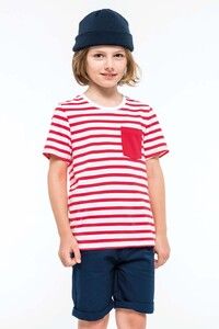 Kariban K379 - Gestreiftes Kurzarm-T-Shirt mit Tasche für Kinder im Marine-Stil