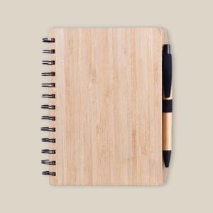 EgotierPro 50053 - Bambus-Notizbuch mit 70 Kraftpapier-Seiten & Stift PANDA